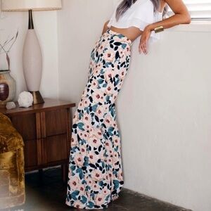 Show Me Your MuMu Floral Wide Leg Pants - Cream and Navy